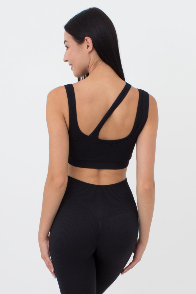 Безшовний топ з асиметричними бретелями TOP RIB CO GIULIA x Lichi by Lichi (black), чорний