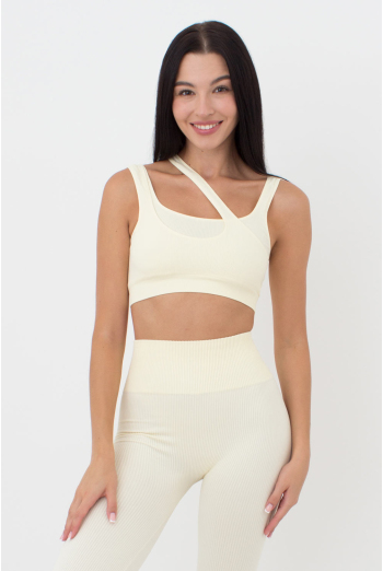 Бесшовный топ с асимметричными бретелями TOP RIB CO GIULIA x Lichi by Lichi (milk), желтый