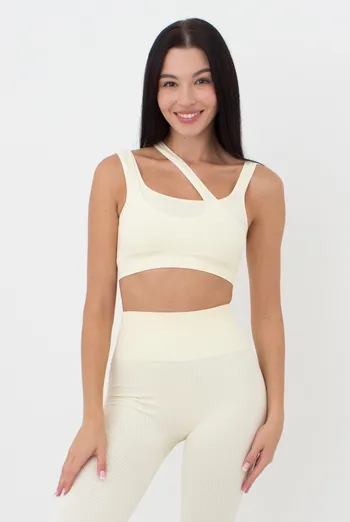 Бесшовный топ с асимметричными бретелями TOP RIB CO GIULIA x Lichi by Lichi (milk), желтый