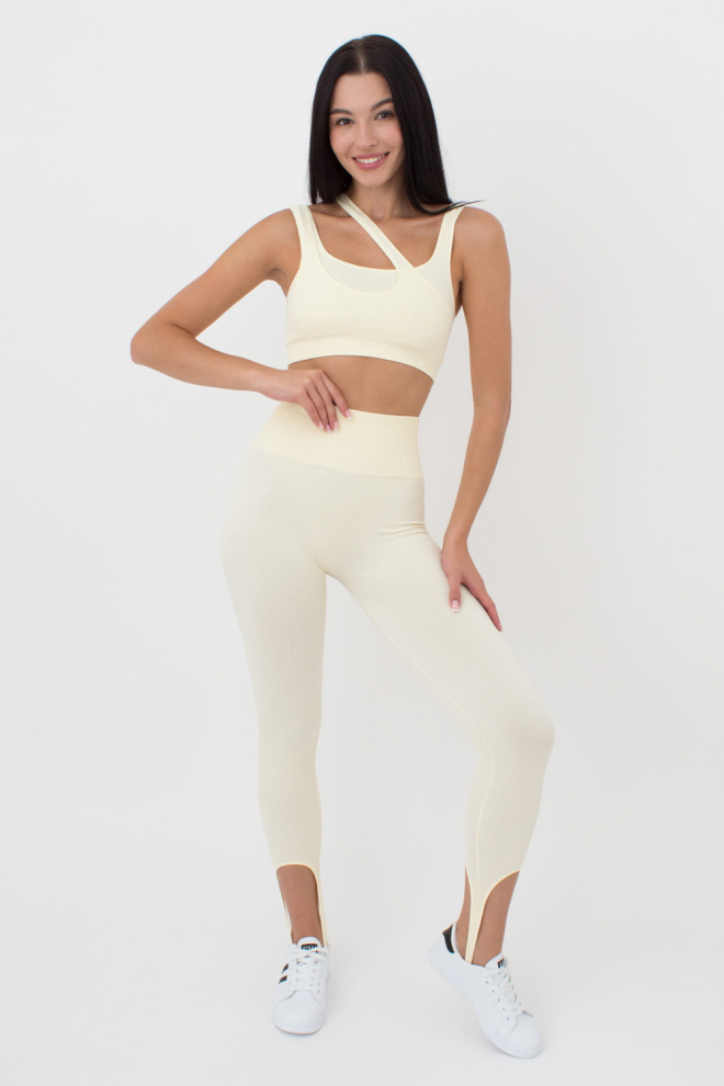 Бесшовный топ с асимметричными бретелями TOP RIB CO GIULIA x Lichi by Lichi (milk), желтый