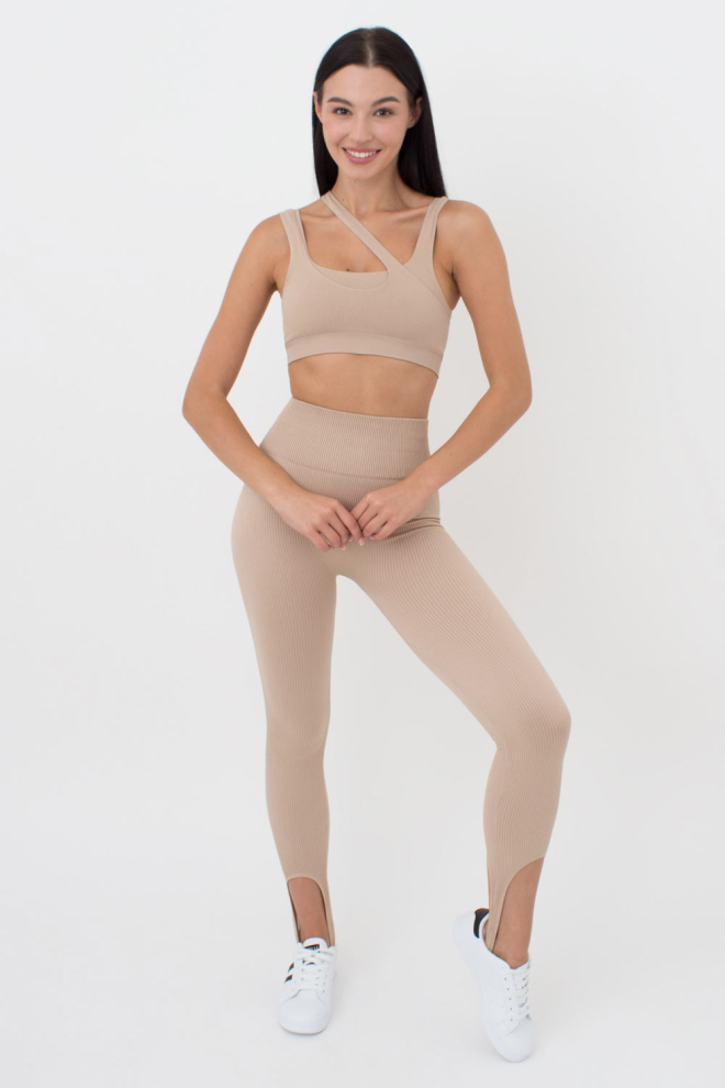 Бесшовный топ с асимметричными бретелями TOP RIB CO GIULIA x Lichi by Lichi (nude), бежевый