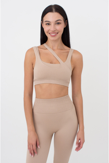 Бесшовный топ с асимметричными бретелями TOP RIB CO GIULIA x Lichi by Lichi (nude), бежевый