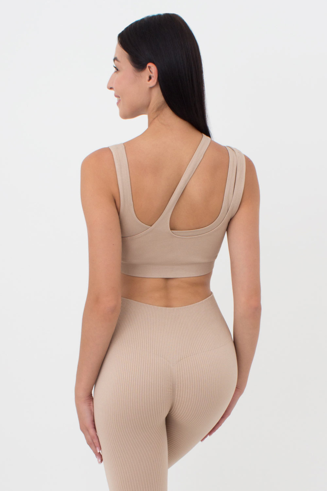 Бесшовный топ с асимметричными бретелями TOP RIB CO GIULIA x Lichi by Lichi (nude), бежевый