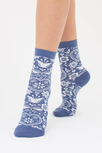 Жіночі високі шкарпетки з орнаментом WS3 BRIGHT 2406 Giulia (jeans), синій