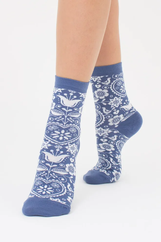 Жіночі високі шкарпетки з орнаментом WS3 BRIGHT 2406 Giulia (jeans), синій