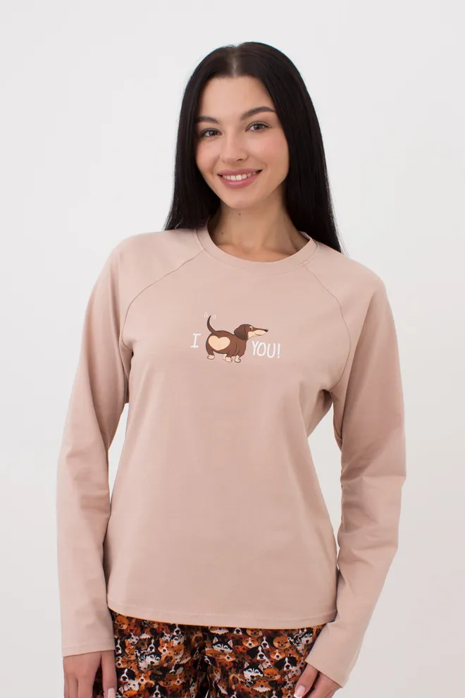 Жіноча піжама зі штанами на манжетах FUNKY DOGS 5339/010 Giulia (creamy beige/dog), бежевий