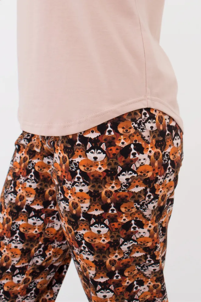 Жіноча піжама зі штанами та кофтою з круглими краями FUNKY DOGS 5340/010 Giulia (creamy beige/dog), бежевий