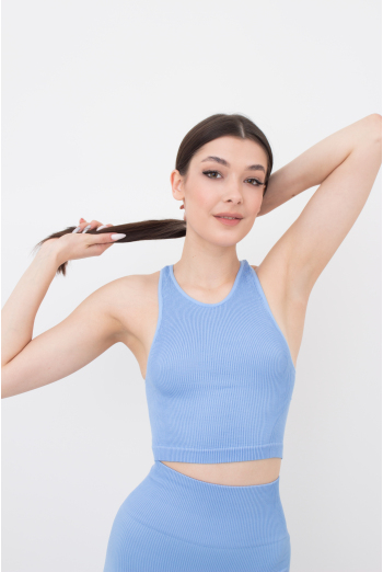 Безшовний топ в рубчик на широких бретелях Halter top rib Giulia (lacecap hydrangea), блакитний