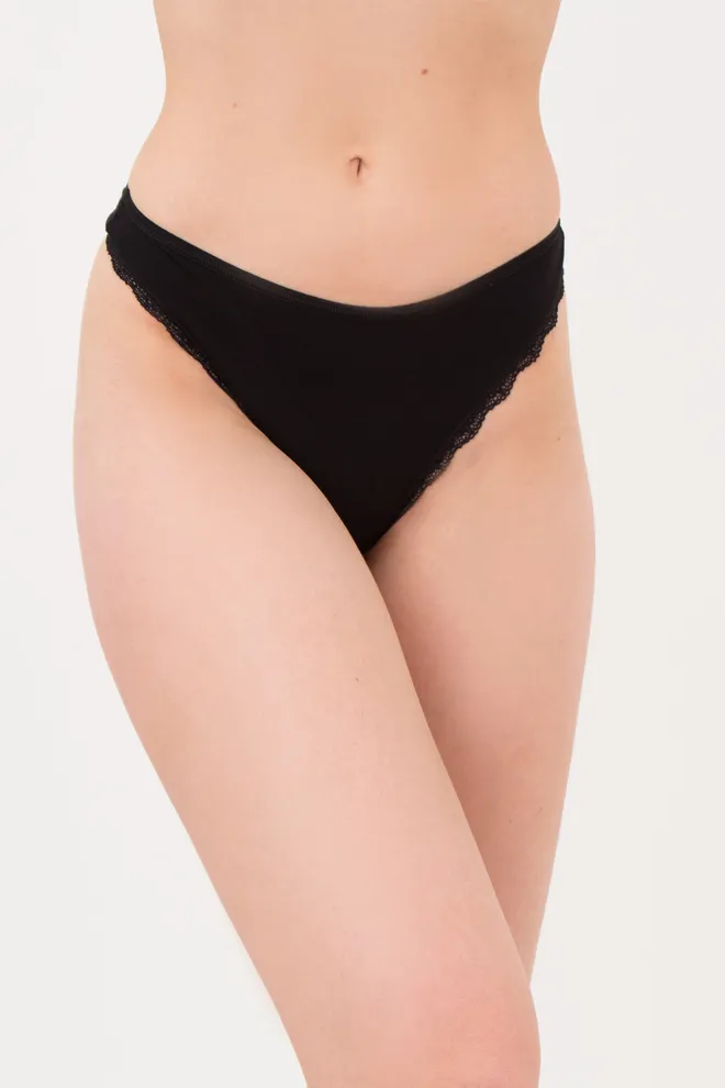 Женские трусики стринги из хлопка и кружева Leila lace 2102/60 Giulia (black), черный
