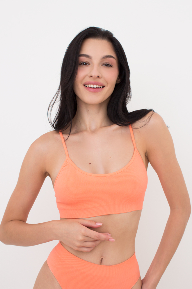 Безшовний топ в рубчик на тонких бретелях CAMI TOP RIB Giulia (desert flowers), помаранчевий