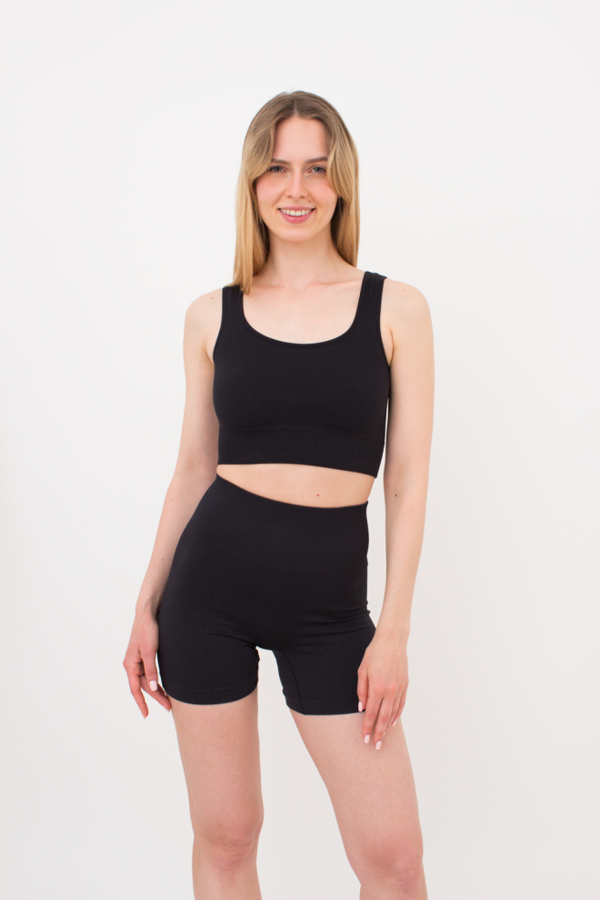 Женские бесшовные шорты в рубчик с пуш-ап эффектом SHORTS RIB SHAPE Giulia (black), черный