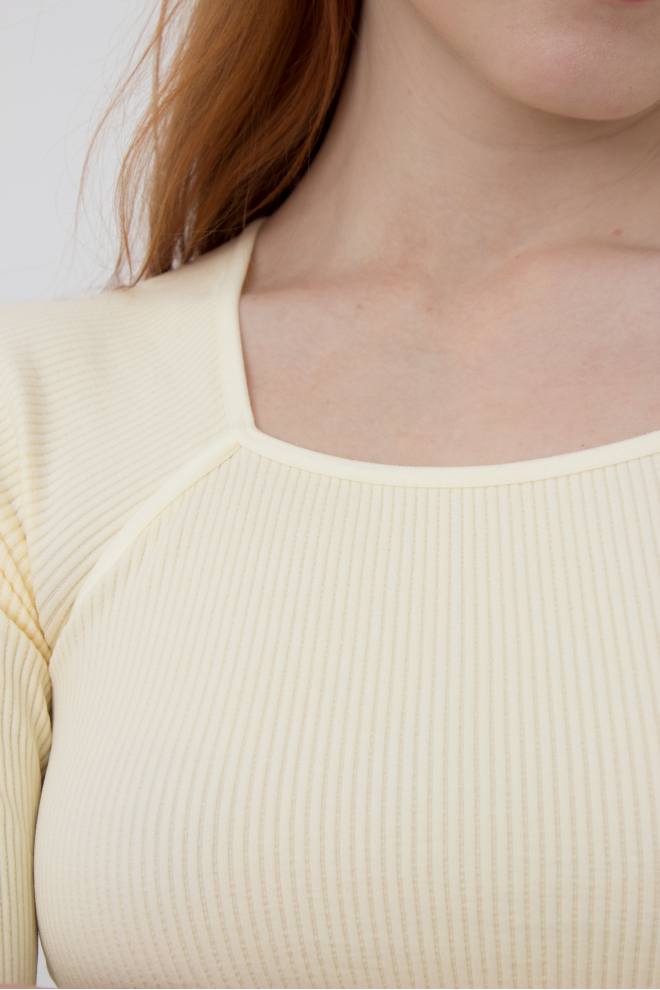 Топ в рубчик с длинным рукавом CROP TOP RIB vanilla (желтый)