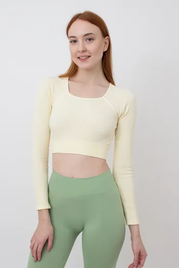 Топ в рубчик с длинным рукавом CROP TOP RIB vanilla (желтый)