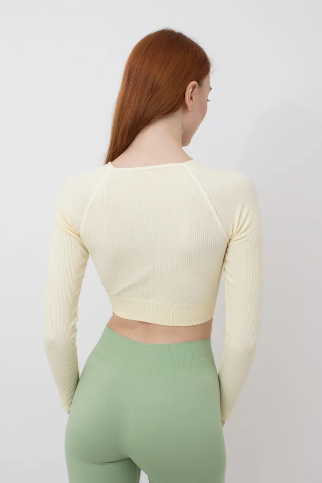 Топ в рубчик з довгим рукавом CROP TOP RIB Giulia vanilla (жовтий)