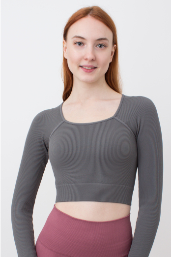 Кроп-топ лонгслів в рубчик CROP TOP RIB poppy seed (сірий)