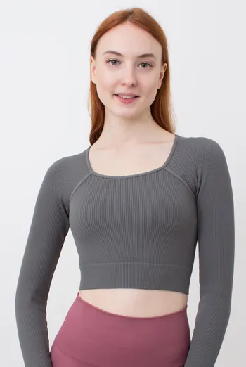 Кроп-топ лонгслив в рубчик CROP TOP RIB poppy seed (серый) Кроп-топ лонгслив в рубчик CROP TOP RIB poppy seed (серый)