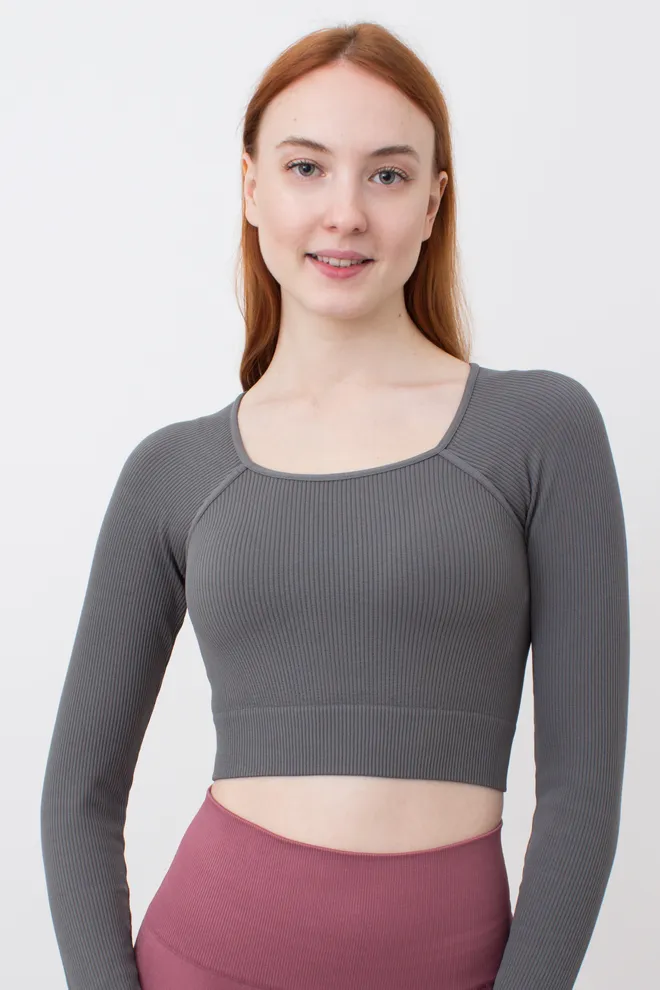 Кроп-топ лонгслів в рубчик CROP TOP RIB poppy seed (сірий)