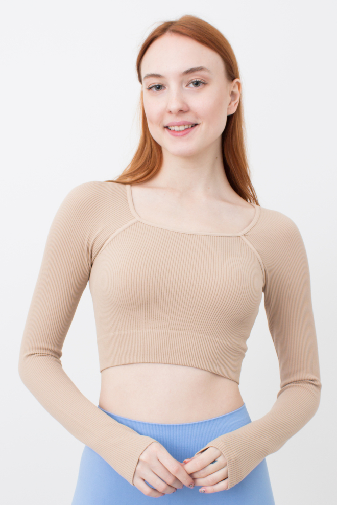 Кроп-топ лонгслів в рубчик CROP TOP RIB (natural), бежевий