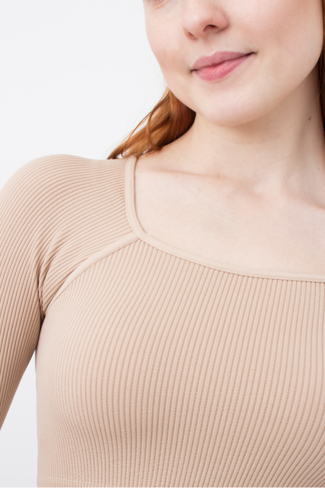 Кроп-топ лонгслів в рубчик CROP TOP RIB (natural), бежевий