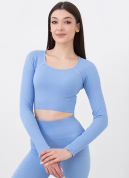 Топ укороченный с длинным рукавом CROP TOP RIB Giulia (lacecap hydrangea), голубой
