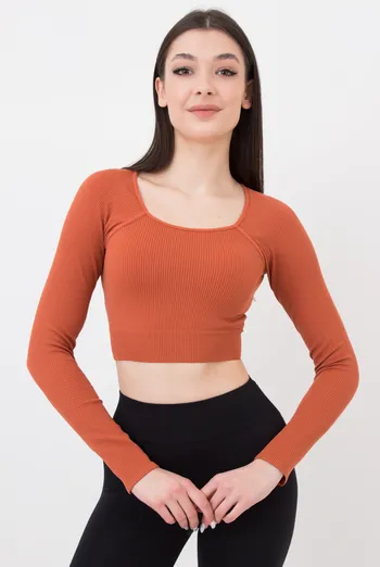 Топ вкорочений з довгим рукавом CROP TOP RIB Giulia (burnt sienna), помаранчевий Топ вкорочений з довгим рукавом CROP TOP RIB Giulia (burnt sienna), помаранчевий