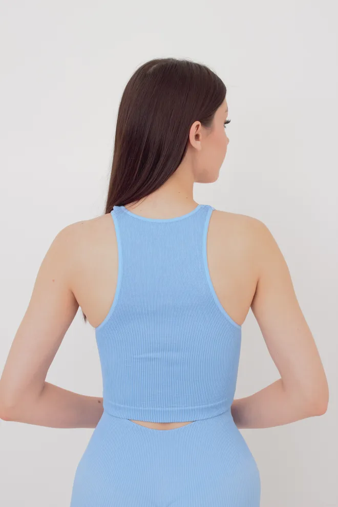 Безшовний топ в рубчик на широких бретелях Halter top rib Giulia (lacecap hydrangea), блакитний