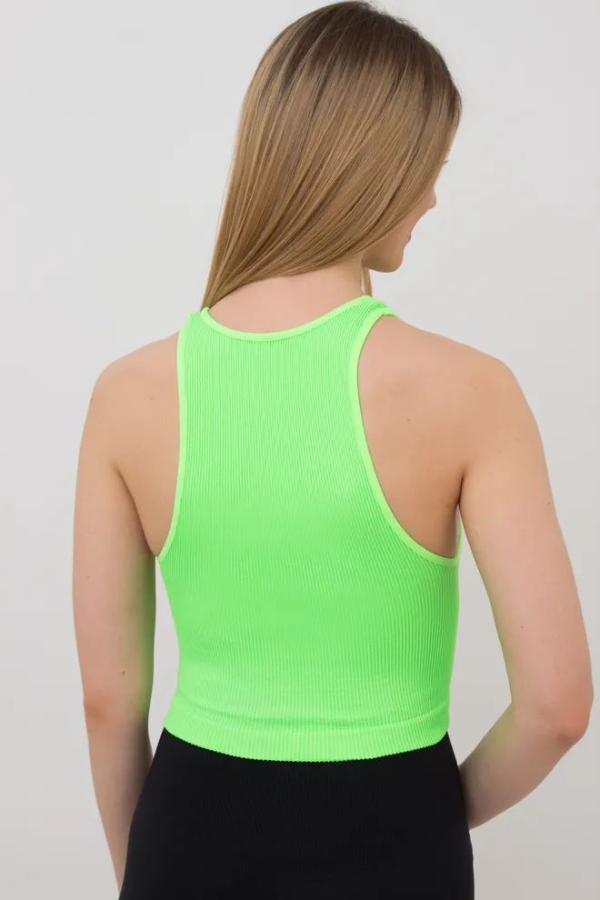 Безшовний топ в рубчик на широких бретелях Halter top rib Giulia (green neon), зелений