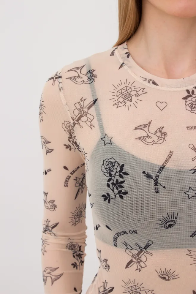 Боди в сеточку TATOO 3102/07 Giulia (beige tatoo), бежевый