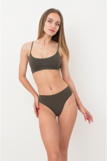 Безшовний топ в рубчик на тонких бретелях CAMI TOP RIB Giulia (khaki), зелений