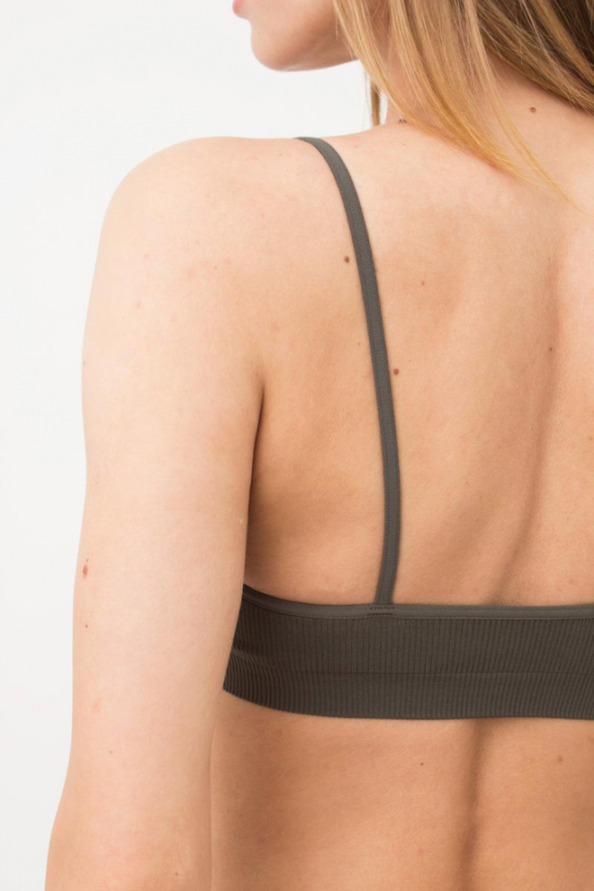Безшовний топ в рубчик на тонких бретелях CAMI TOP RIB Giulia (khaki), зелений