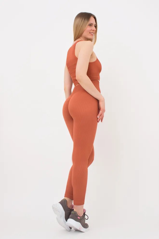 Легінси спортивні в рубчик з моделюючим швом LEGGINGS RIB Giulia (burnt sienna), помаранчевий