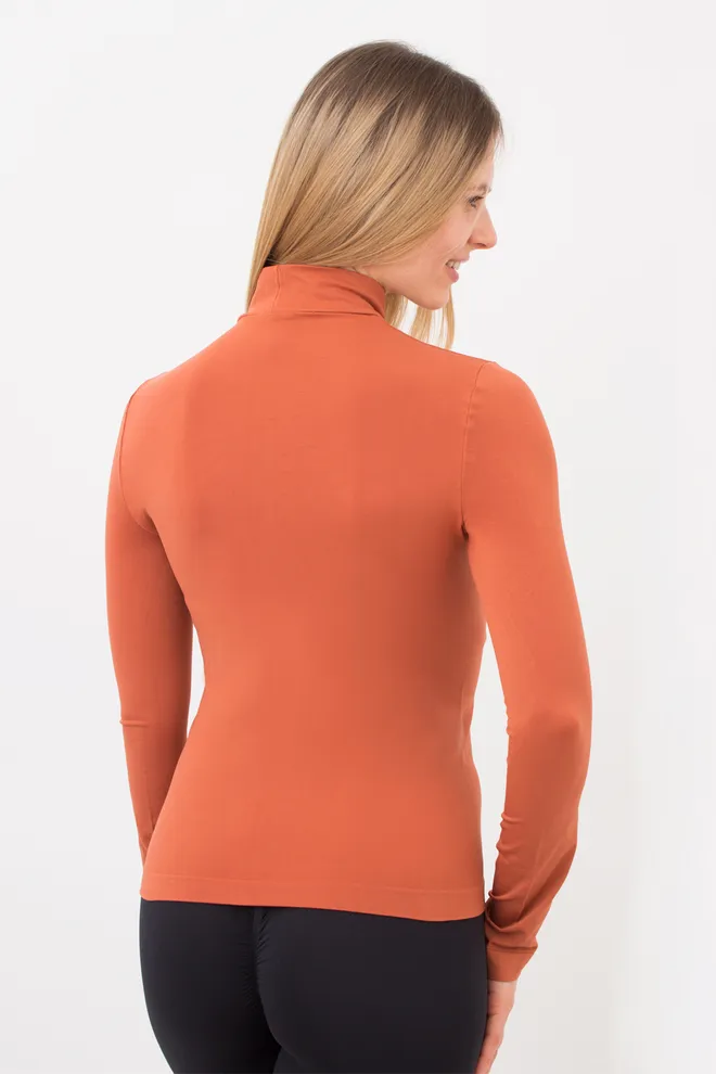 Безшовний лонгслів з короткою горловиною LONG SLEEVE NECK Giulia (burnt sienna), помаранчевий