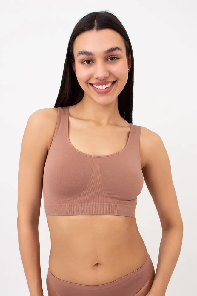 Безшовний топ на широких бретелях TANK TOP Giulia (mokko), коричневий