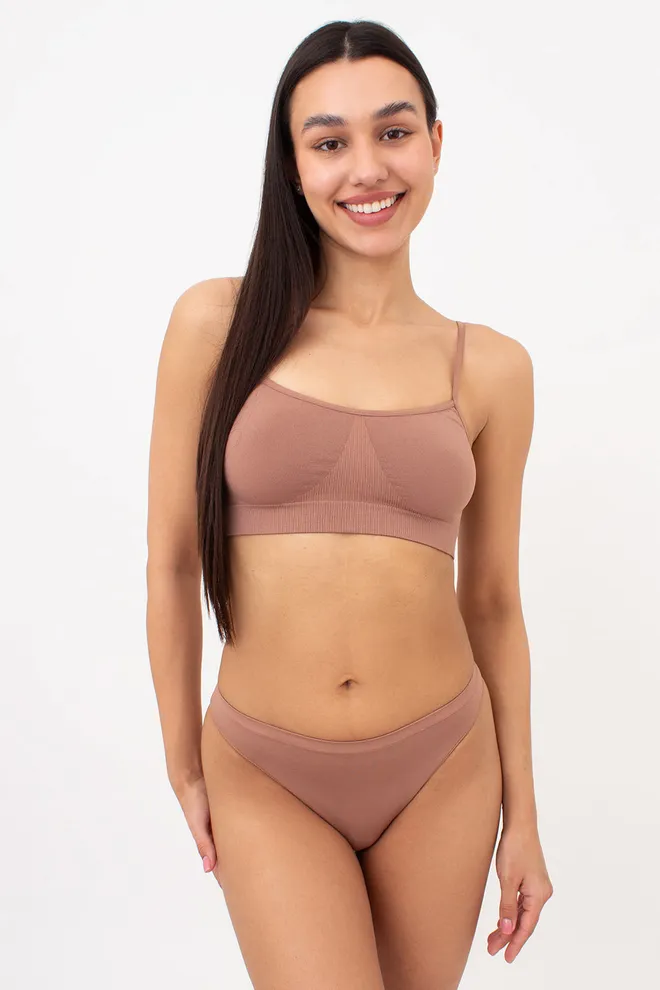 Безшовний топ на тонких бретелях CAMI TOP Giulia (mokko), коричневий