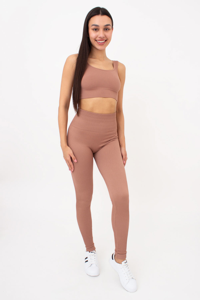 Бесшовный топ в рубчик на широких бретелях TOP RIB Giulia (mokko), коричневый