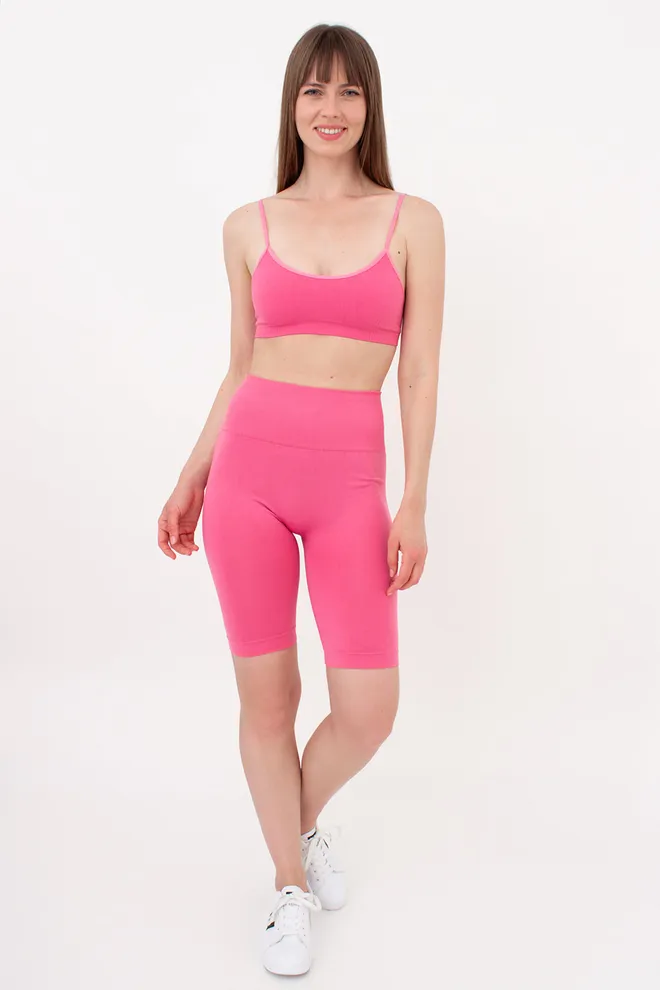 Безшовний топ в рубчик на тонких бретелях CAMI TOP RIB Giulia (bubblegum), рожевий