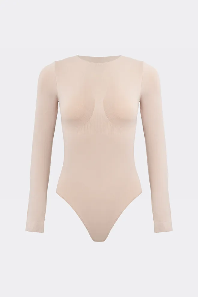 Бесшовное боди BODY LONGSLEEVE Giulia (light nude), бежевый