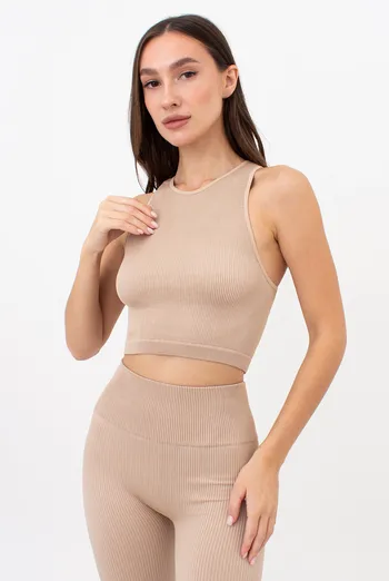 Безшовний топ в рубчик на широких бретелях HALTER TOP RIB Giulia (naturale), бежевий