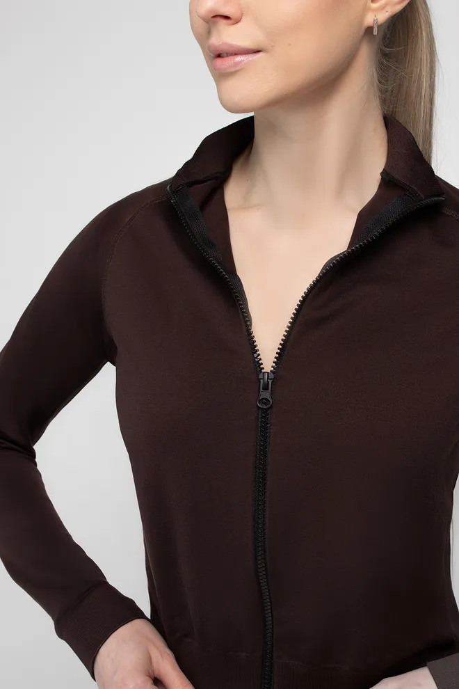 Бесшовный лонгслив с молнией JACKET Giulia (hot chocolate), коричневый