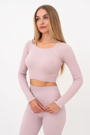 Кроп-топ лонгслив в рубчик CROP TOP RIB Giulia (burnished lilac), розовый