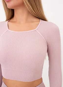 Кроп-топ лонгслив в рубчик CROP TOP RIB Giulia (burnished lilac), розовый