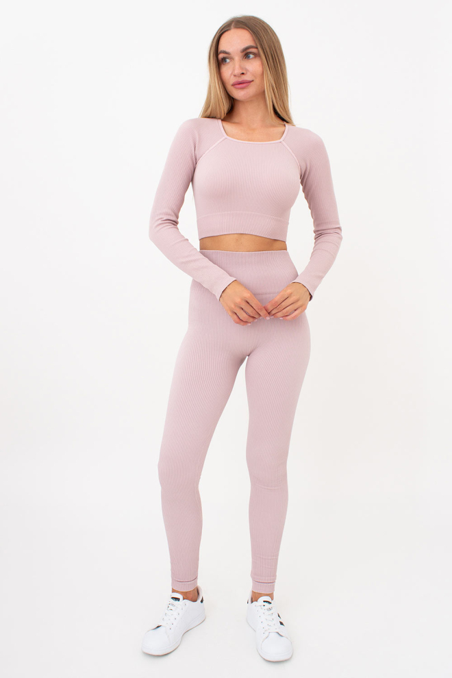 Кроп-топ лонгслив в рубчик CROP TOP RIB Giulia (burnished lilac), розовый