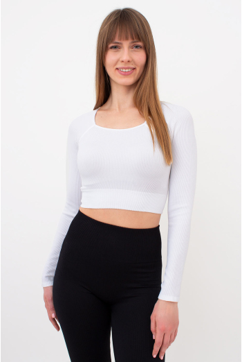 Кроп-топ лонгслив в рубчик CROP TOP RIB Giulia (white), белый Кроп-топ лонгслив в рубчик CROP TOP RIB Giulia (white), белый