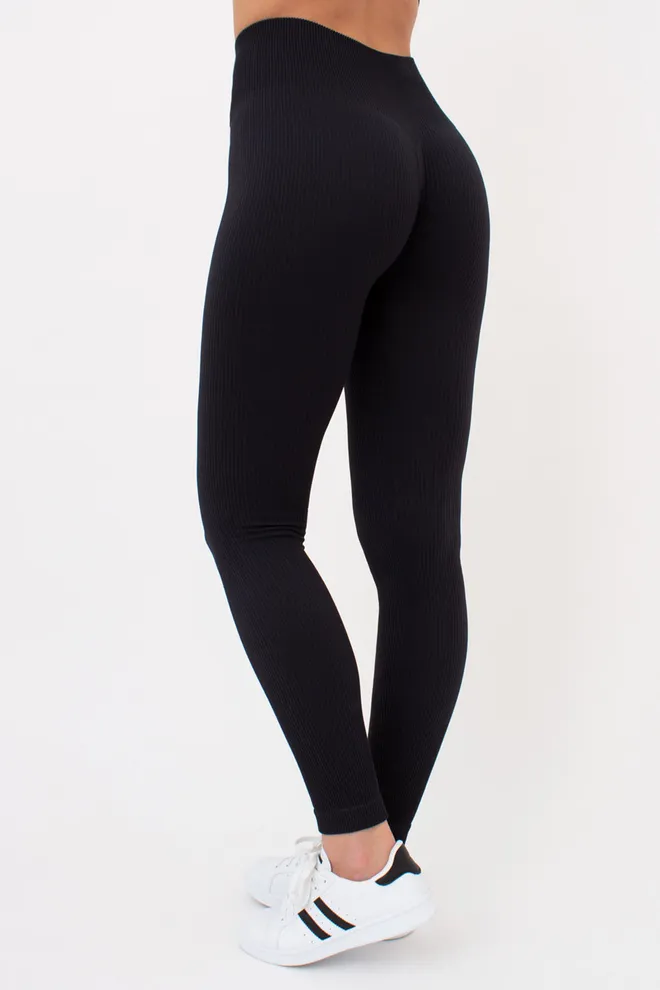 Легінси спортивні в рубчик з моделюючим швом LEGGINGS RIB Giulia (black), чорний