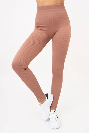 Леггинсы спортивные в рубчик с моделирующим швом LEGGINGS RIB Giulia (mokko), коричневый