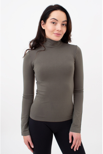 Бесшовный лонгслив с короткой горловиной LONG SLEEVE NECK Giulia (khaki), зеленый