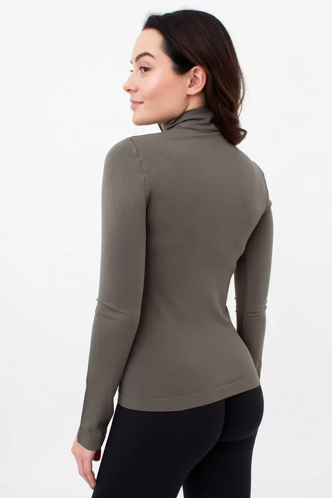 Безшовний лонгслів з короткою горловиною LONG SLEEVE NECK Giulia (khaki), зелений
