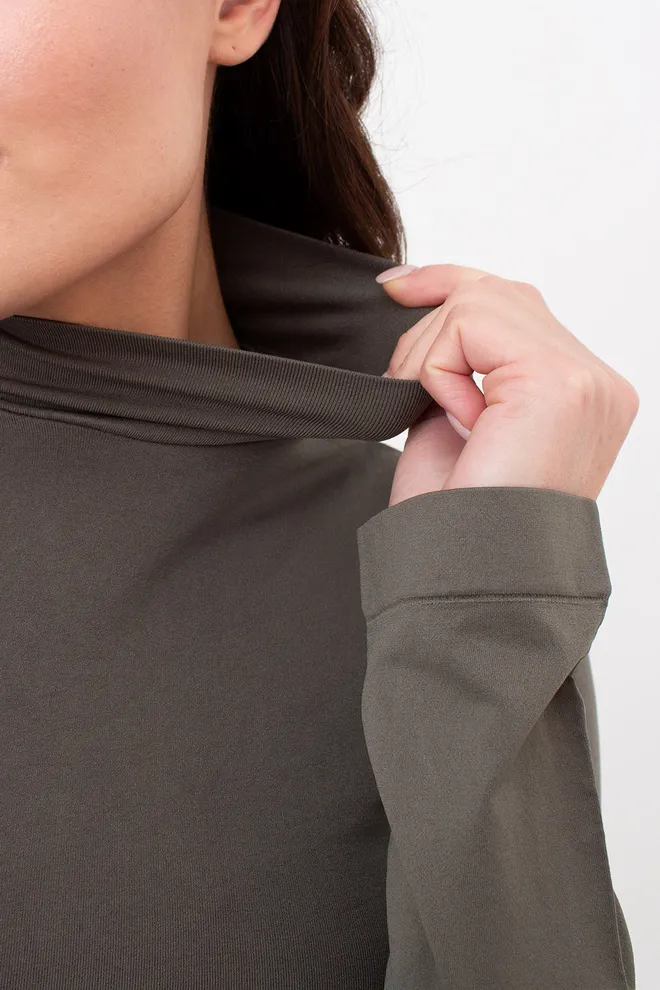 Безшовний лонгслів з короткою горловиною LONG SLEEVE NECK Giulia (khaki), зелений