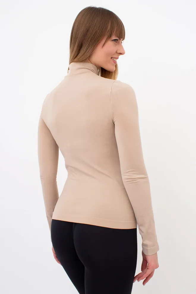 Безшовний лонгслів з короткою горловиною LONG SLEEVE NECK Giulia (naturale), бежевий