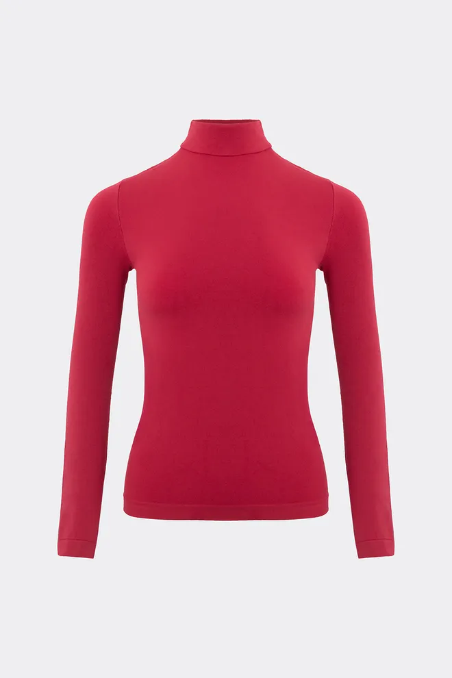 Бесшовный лонгслив с короткой горловиной LONG SLEEVE NECK Giulia (winterberry), красный
